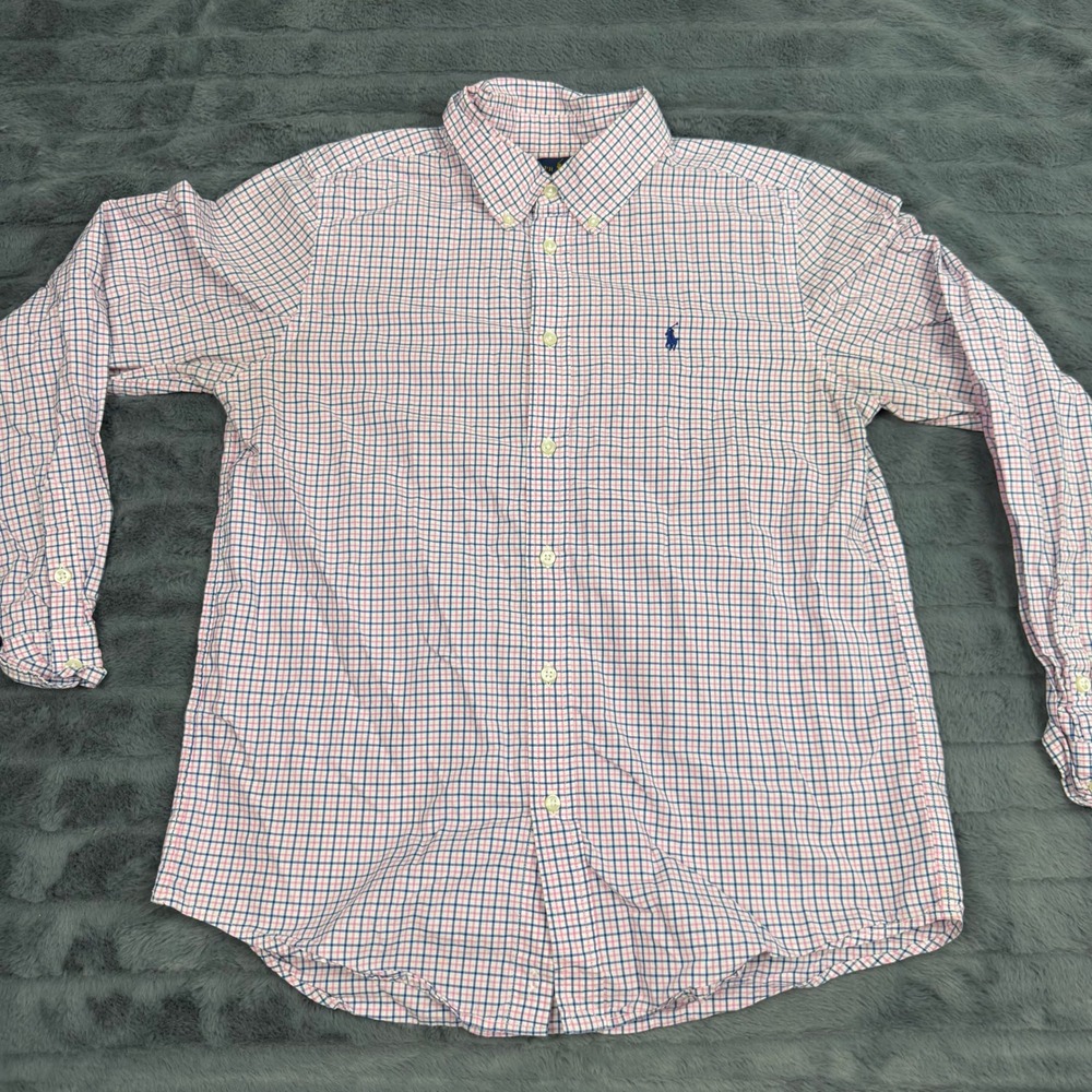 Polo Ralph Lauren Kids XL 18-20 Pink Blue Plaid Cotton Button Down Shirt 15076